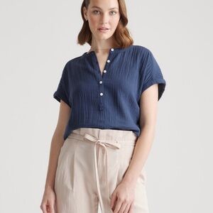 NWOT | Quince Indigo Blue Organic Cotton Gauze Roll Sleeve Shirt (Size Medium)